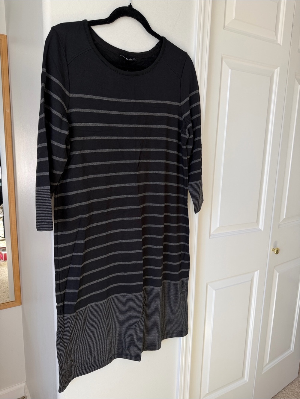 Hilary Radley - Black and Gray Striped Midi Casual Dress